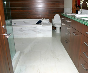 Radiant heated floor in bathroom.